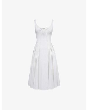 House Of Cb Alira Pleated Peekaboo Cotton-Twill Midi Dress Xs (A-C Cup) - White