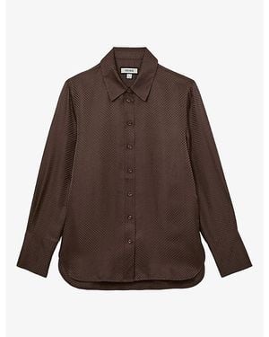 Reiss Aliana Jacquard Long-Sleeve Silk Shirt - Brown
