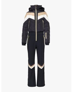 MY Sunday Ski Chevron Padded Hooded Shell Ski Suit - Black