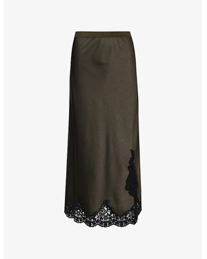 ME+EM Lace-Embroidered Bias-Cut Satin-Crepe Maxi Skirt - Green