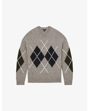 Reiss Cooke Argyle-Pattern Knitted Sweater - Gray
