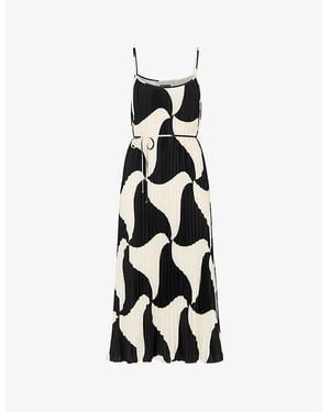 Whistles Triangle Swirl-Print Pleated Woven Midi Dress - Black