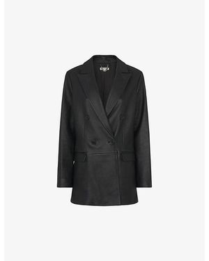Whistles Aliza Double-Breasted Leather Blazer - Black