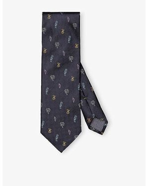 Eton Tropical-Pattern Silk Tie - Blue