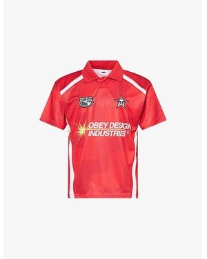 Obey Logo-Print Soccer Jersey Polo Shirt - Red