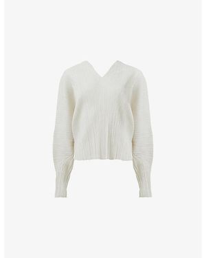 eem Long-Sleeve Plissé Top - White