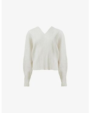 eem Long-Sleeve Plissé Top - White