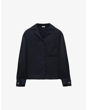 Loewe Anagram-Embroidered Long-Sleeve Silk-Blend Pyjama Shirt - Blue