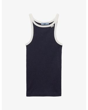 Prada Contrast-Trim Ribbed Cotton Tank Top - Blue