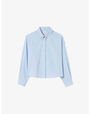 Claudie Pierlot Long-Sleeved Button-Detail Cotton Shirt - Blue