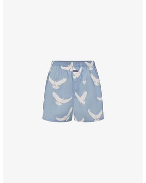 Skims Dove-Print Cotton-Poplin Boxers - Blue