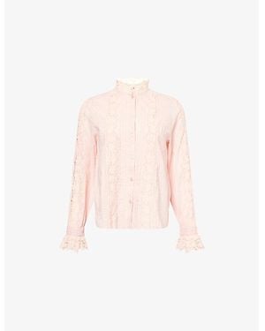 ME+EM Embroidery-Detail Long-Sleeve Cotton Blouse - Pink