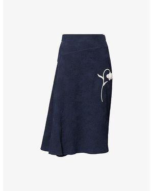 Erdem Drape Floral-Jacquard Cotton-Blend Midi Skirt - Blue