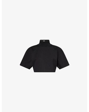 Alaïa Funnel-Neck Cropped Cotton T-Shirt - Black