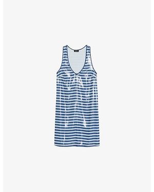 Zadig & Voltaire Rasha Striped Sequin-Embellished Mini Dress - Blue