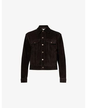 Austin Post Trucker Long-Sleeve Suede Trucker Jacket - Black