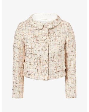 Huishan Zhang Boxy Round-Collar Tweed Jacket - Natural