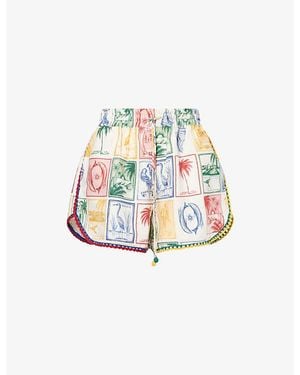 FARM Rio Brasil Vintage Embroidered-Trim Linen-Blend Shorts - White