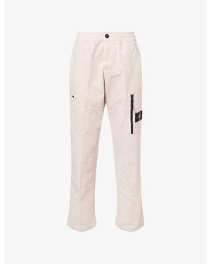 Stone Island Logo-Patch Straight-Leg Cotton Cargo Trousers - Natural