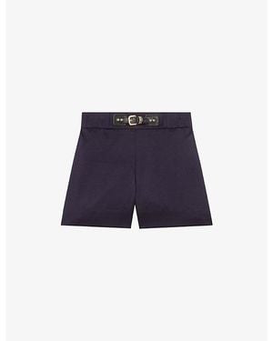 Maje Buckle-Embellished Elasticated-Waist Satin Shorts - Blue