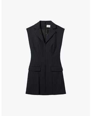 Claudie Pierlot Pleated Lapel-Collar Stretch-Woven Mini Dress - Black