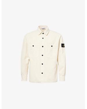 Stone Island Logo-Badge Long-Sleeve Corduroy 800 Shirt - Natural