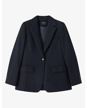 Whistles Pinstripe Single-Breasted Wool-Blend Blazer - Blue