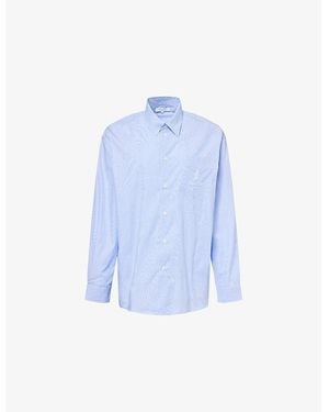 Sporty & Rich Embroidered-Logo Striped Cotton Shirt - Blue