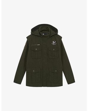 The Kooples Hooded Logo-Patch Cotton Parka - Green