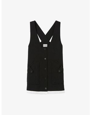 Claudie Pierlot Sleeveless Lace-Trim Stretch-Woven Pinafore Dress - Black