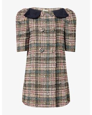 ShuShu/Tong Contrast-Collar Checked Woven Coat - Multicolor