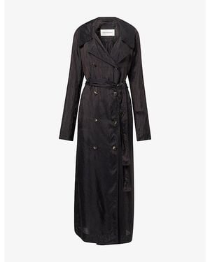 Dries Van Noten Rolana Stripe-Pattern Cupro Trench Coat - Black