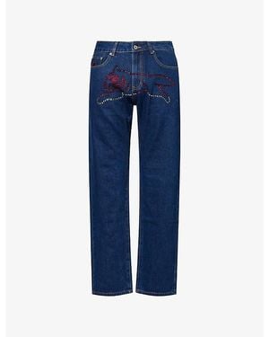 ICECREAM Embellished Running-Dog Straight-Leg Denim Jeans - Blue