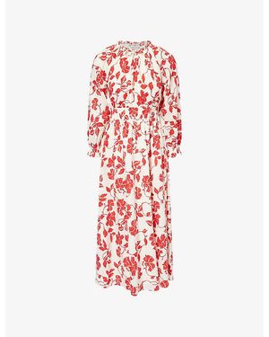 Rails Matia Floral-Print Cotton Midi Dress - Red