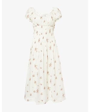 Reformation Riva Shirred-Waist Cotton-Blend Midi Dress - White
