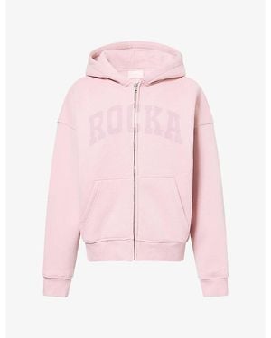 Ru & Rocka Varsity Logo-Print Jersey Hoody - Pink