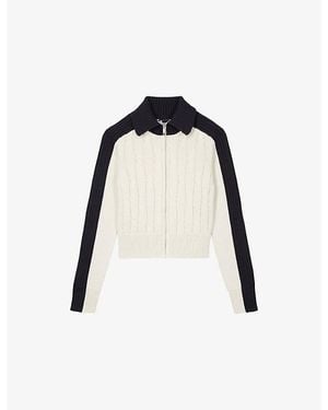 The Kooples Zipped Colour-Block Cotton Cardigan - Black