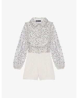Maje Sequin-Embellished Long-Sleeved Woven Playsuit - White