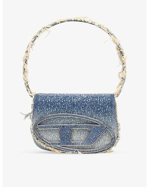 DIESEL 1Dr Iconic Crystal-Embellished Denim Shoulder Bag - Blue