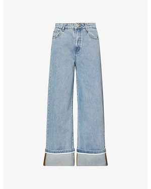 The Couture Club Turn Up Wide-Leg Cotton Denim Jeans - Blue