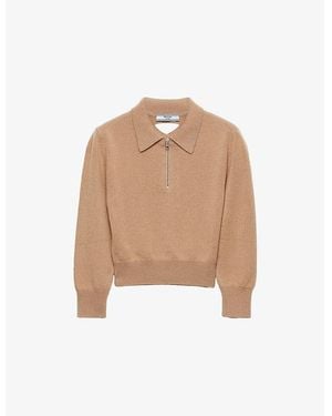 Prada Short-Sleeve Cashmere Polo Jumper - Natural