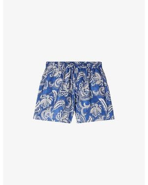Sandro Paisley-Print Drawstring-Waist Woven Shorts - Blue