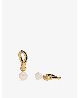 Astrid & Miyu Serenity Pearl Charm Xl 14Ct- Plated Brass Hoops - Metallic