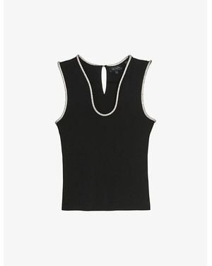 Ted Baker Penylou Embellished-trim Stretch-woven Top - Black