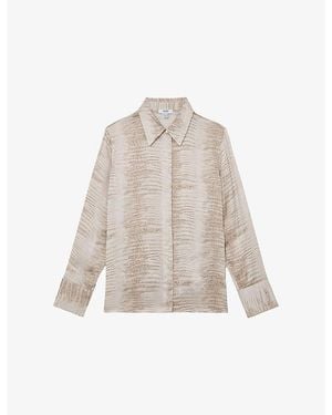 Reiss Annie Snake-Print Satin Shirt - Natural
