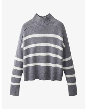 The White Company Striped Roll-Neck Wool-Blend Jumper - Grey