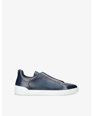 ZEGNA Triple-Stitch Low-Top Leather Trainers - Blue
