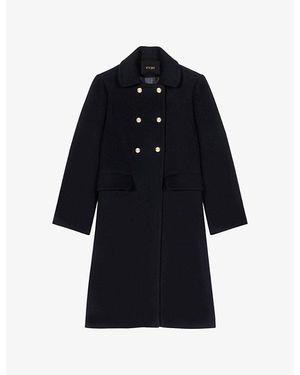 Maje Long Double-Breasted Wool-Blend Coat - Black