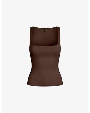 Skims Smooth Layers Square-Neck Modal-Jersey Tank Top - Brown