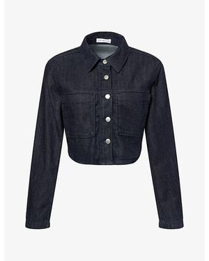 GOOD AMERICAN Cropped Pointed-Collar Denim Jacket - Blue